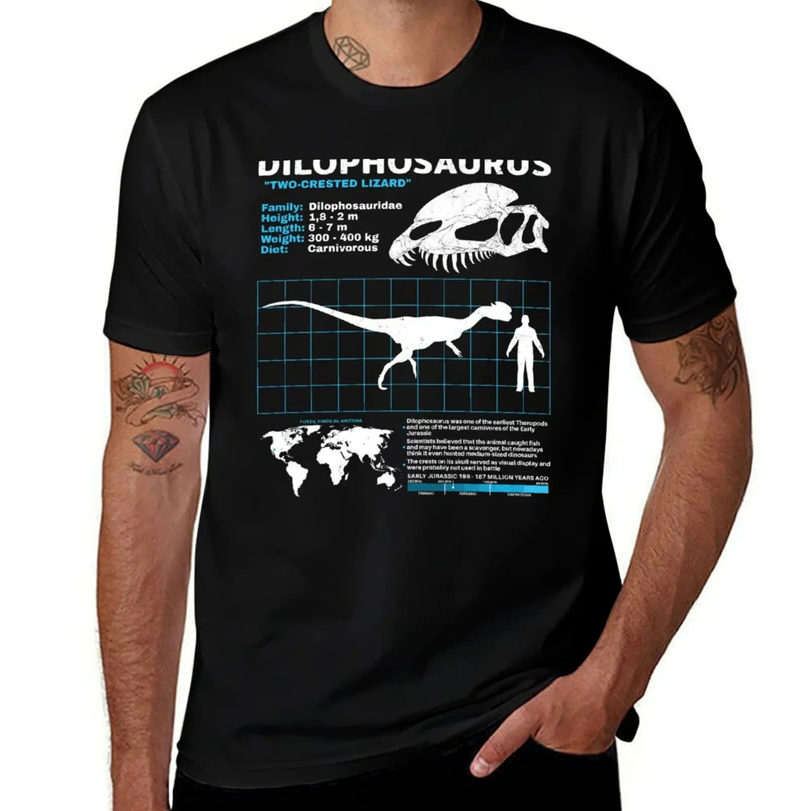 Camiseta con diseño de Dilophosaurus, camisetas para hombre, camiseta de algodón personalizada, camiseta de algodón negra lisa para hombre, camiseta en paquete