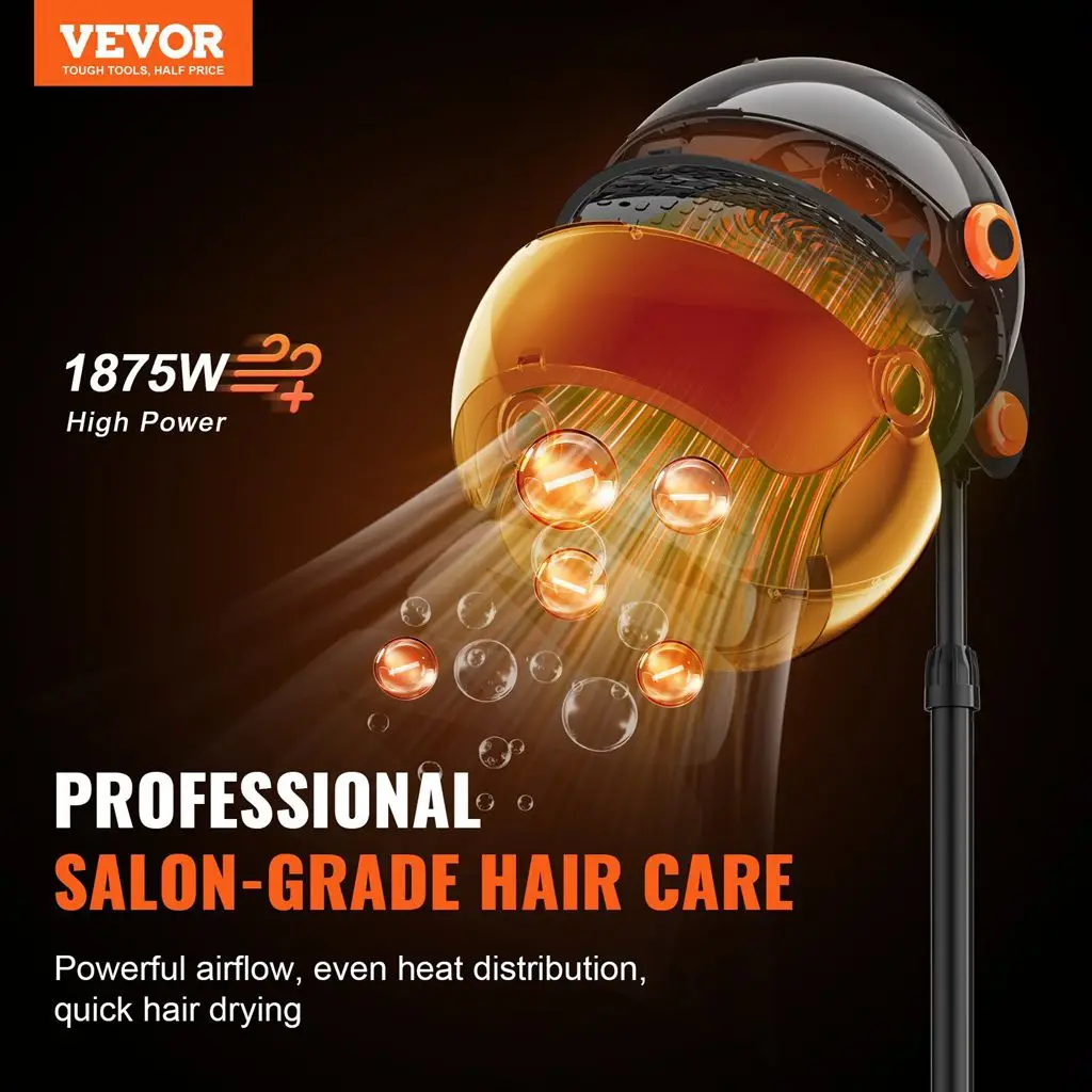 VEVOR Ionic Hooded Dryer, 1875W Professional Bonnet Hair Dryer, Sit Under Hair Dryer with Timer