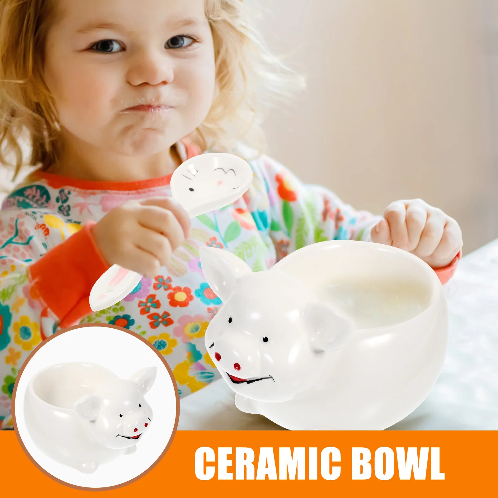 

1Pcs Kids Ceramic Pig Bowl Cartoon Animal Design Soup Salad Fruit Bowl Microwave Safe Dish for Children Home Eating Daily Use