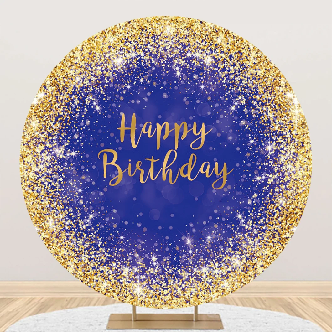 Laeacco Glitter Sequin Round Backdrop Luxurious Blue Gorgeous Floral Kids Adults Birthday Portrait Custom Photography Background