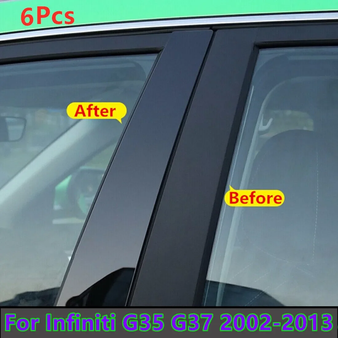 6Pcs Black Door Window Pillar Post Cover Trim Kit For Infiniti G35 G37 2002-2013
