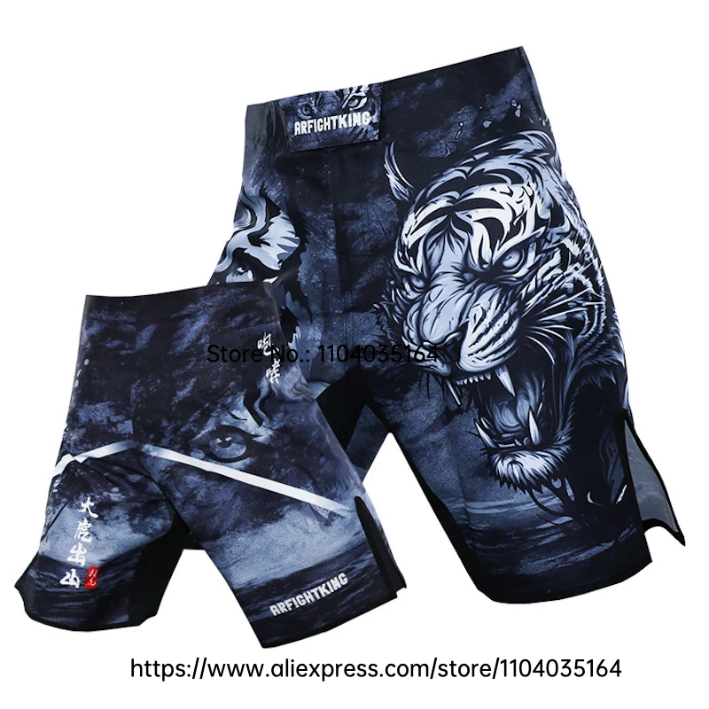MMA Shorts Men's Tiger MMA Fight Shorts Split Side Velcro Training Grappling Breathable Combat Sports Shorts for BJJ Kickboxing