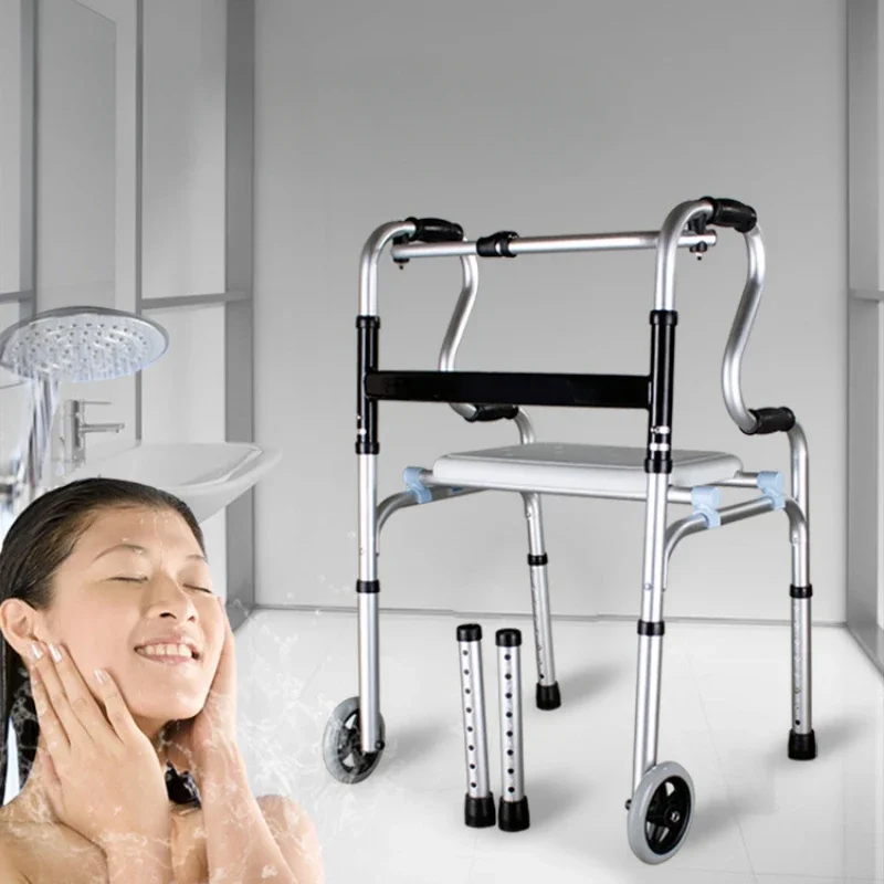 Aluminum Alloy Walker Walking Aid Rollator  Bath Chair Shower Stool Adjustable Height  Height Mobility Assistance Device