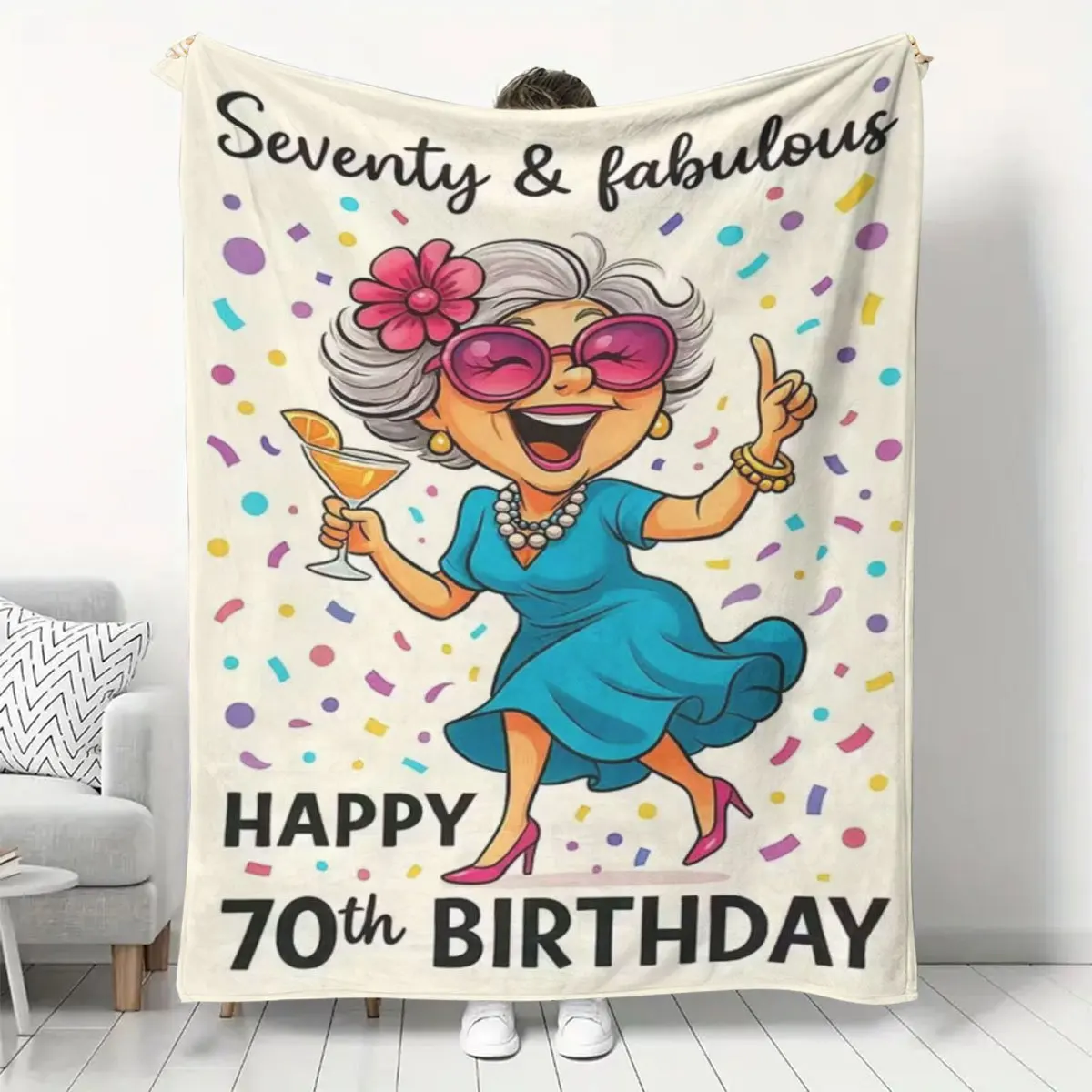 Cozy 70th Birthday Throw Blanket for Seventy Fabulous Ladies Milestone Gift Polyester Flannel Fleece Throw Home Decor