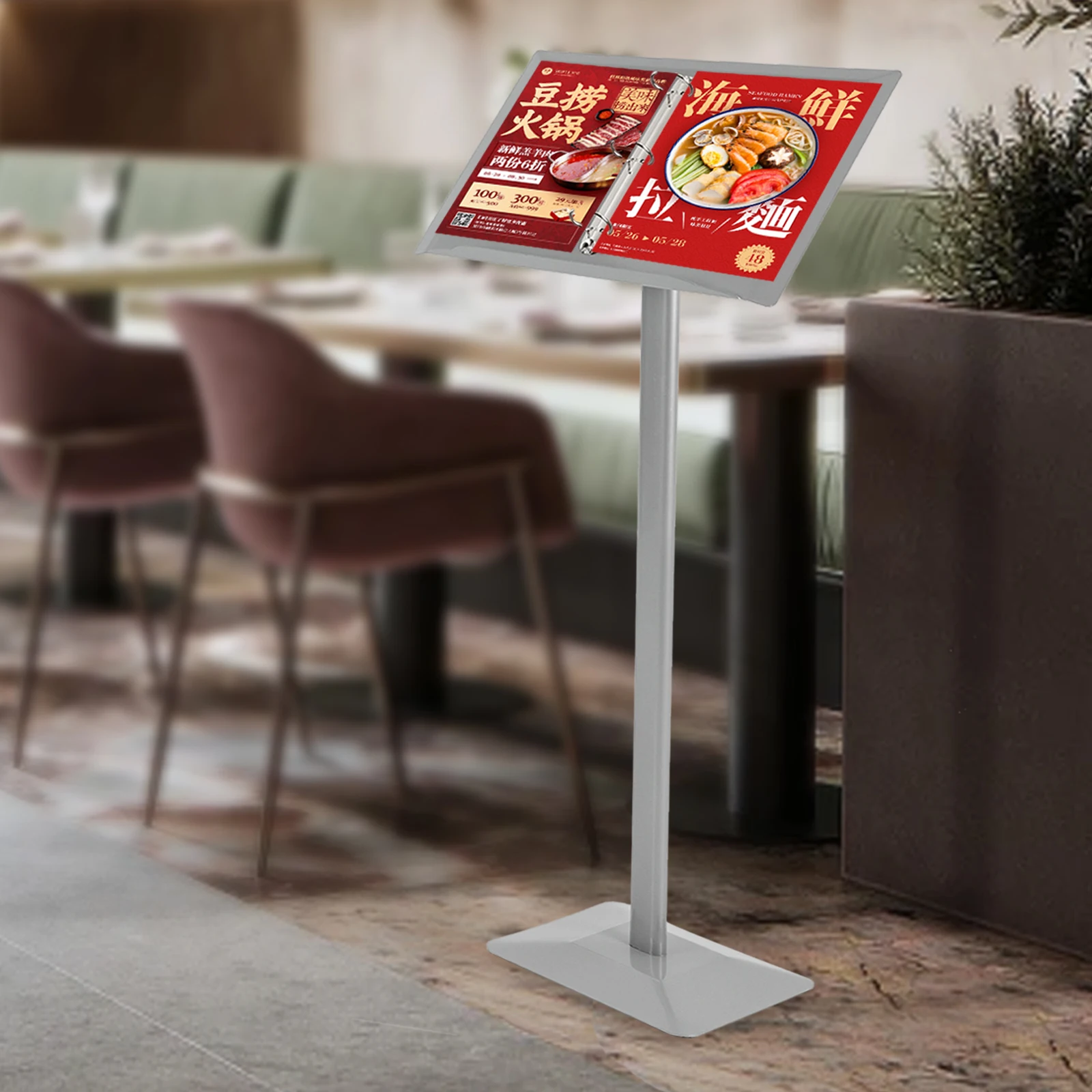 سبائك الألومنيوم الفضية 115 سنتيمتر صفحة عمودية تحول القائمة عرض موقف الموثق قاعدة ثابتة عرض الإعلانات الوقوف