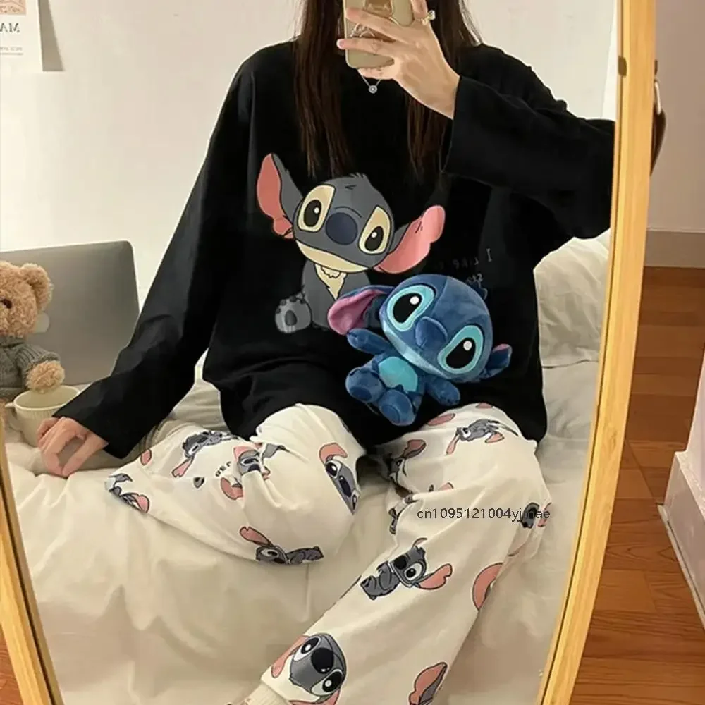 أنيمي 2 قطعة Kuromi المرأة منامة ربيع جديد أنيمي الفتيات الأسود موضة طويلة الأكمام بنطلون طالب عادية طالب المتسكعون