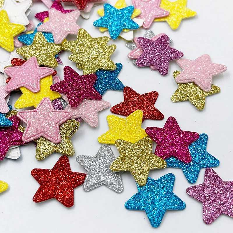 100pcs Glitter Star Applique Padded Patches for Clothes Hat Crafts Sewing Supplies DIY Headwear Hair Clips Bow Decor A386