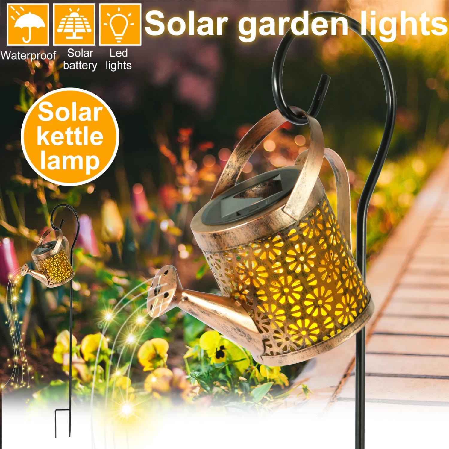 Colorful Waterproof Solar Fairy String Light LED - Hanging Decorative Waterfall Art Lights for Garden Yard Landscape Stake - Rem