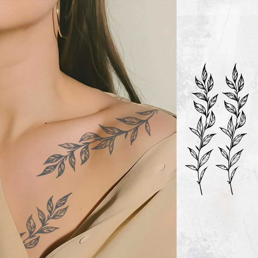 Elegant women's waterproof herbal tattoo sticker, fashionable olive leaf temporary tattoo for arms, back of hands, ankles, and collarbones, long-lasting for 7-15 days, suitable for daily use, magic tattoo