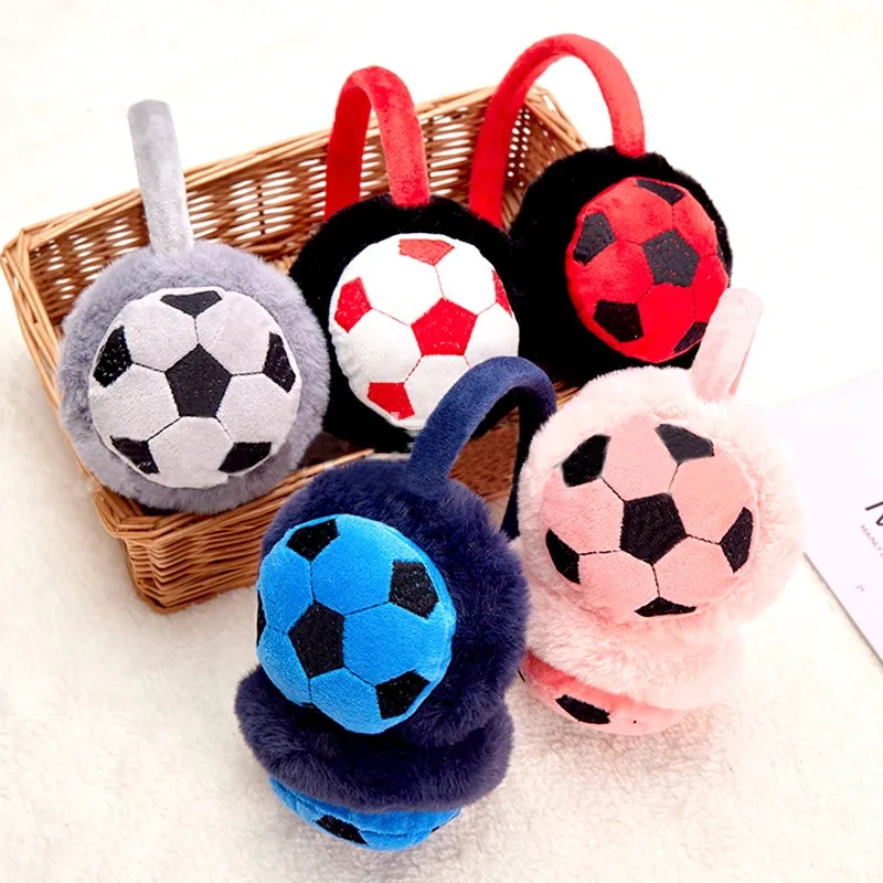 Nuovo In paraorecchie per bambini per l'inverno addensato peluche scaldino da viaggio all'aperto a prova di freddo bambini carino copriorecchie retrattile da calcio