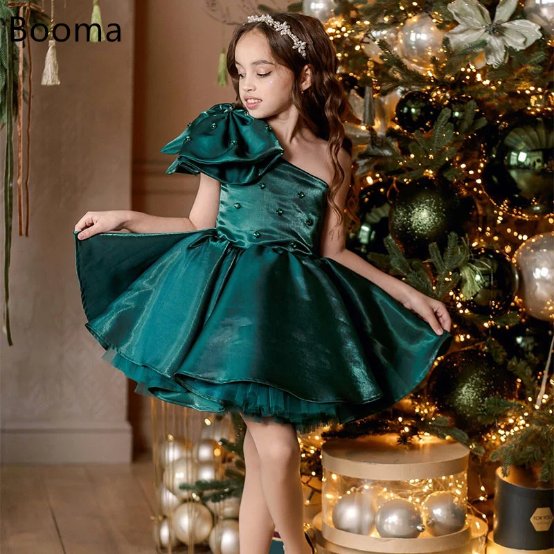 Booma Flowers Girl A-Line Dresses Knee-Length Flowers Wedding Party Dress for Kids Girls Bow Prom Gowns Customized