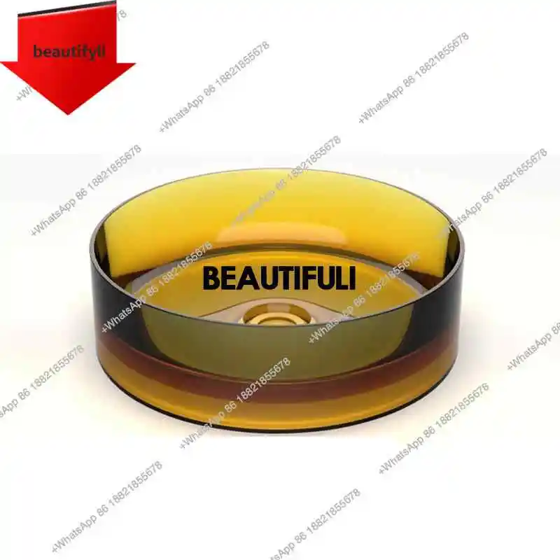 

a44 Modern minimalist round transparent countertop basin, light luxury style colored resin art washbasin, for homestay,hotel YX4