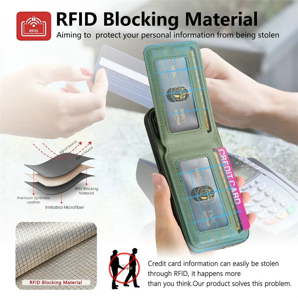 Skórzane etui na karty RFID do Motorola Moto G67 G57 G37 G17 G86 G06 G54 G24 G15 Power G56 G66Y G66J G05 G84 G04S G53 G77 Pokrowiec na tył — zdjęcie produktu 3