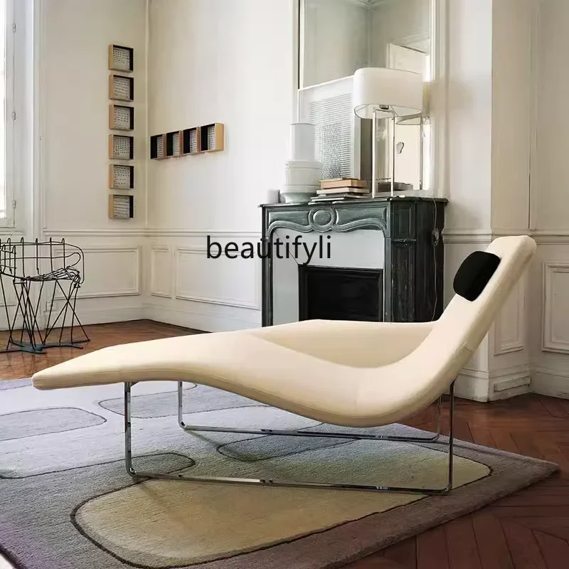 P simples luz luxo designer chaise longue casa sala de estar escritório curvo couro travesseiro lazer reclinável