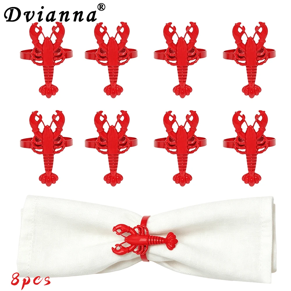 8Pcs Red Blue Lobster Napkin Rings, Metal Crayfish Napkin Holders for Seafood Party Beach Wedding Table Decor