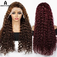 300% de densidad Ombre 30 pulgadas onda de agua pelucas de cabello humano rizado ondulado 13x4 peluca de cabello humano Frontal de encaje transparente para mujeres