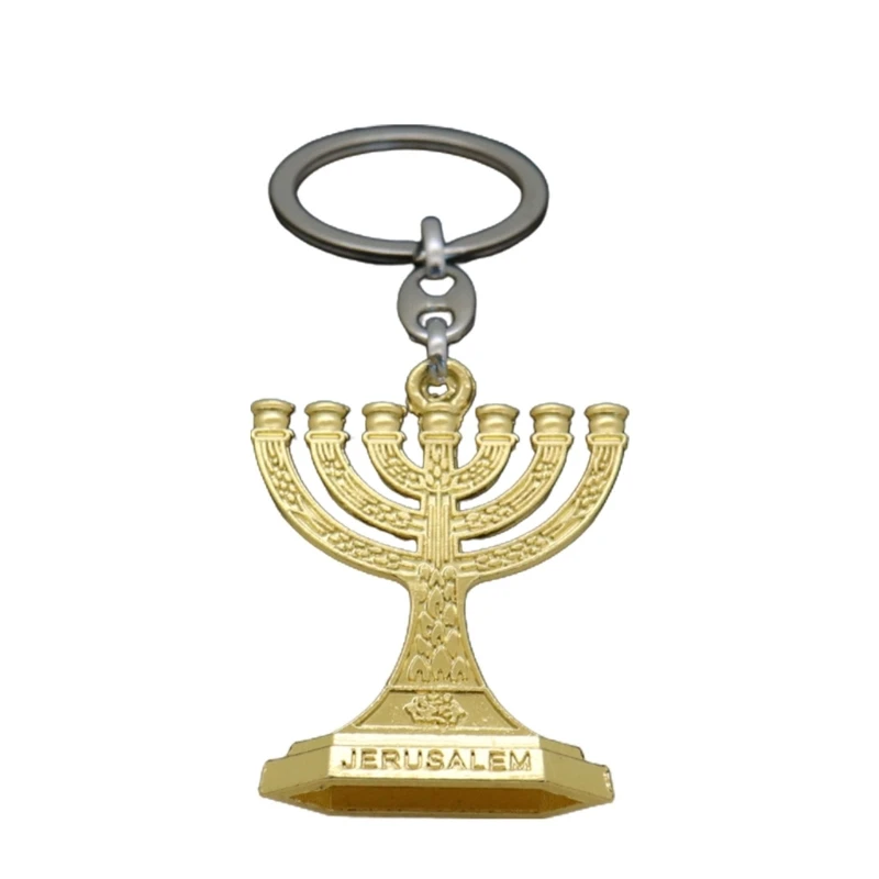 Truyền Thống Do Thái Menorah 7 Nhánh Đền Jerusalem Đèn Móc Khóa Quà Tặng Trang Sức Giọt