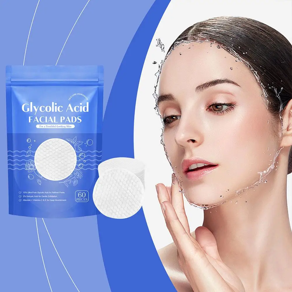 1 bolsa 60 uds almohadillas de limpieza de ácido glicólico almohadillas exfoliantes esponjas para limpieza exfoliante limpieza diaria cuidado de la piel N0v4