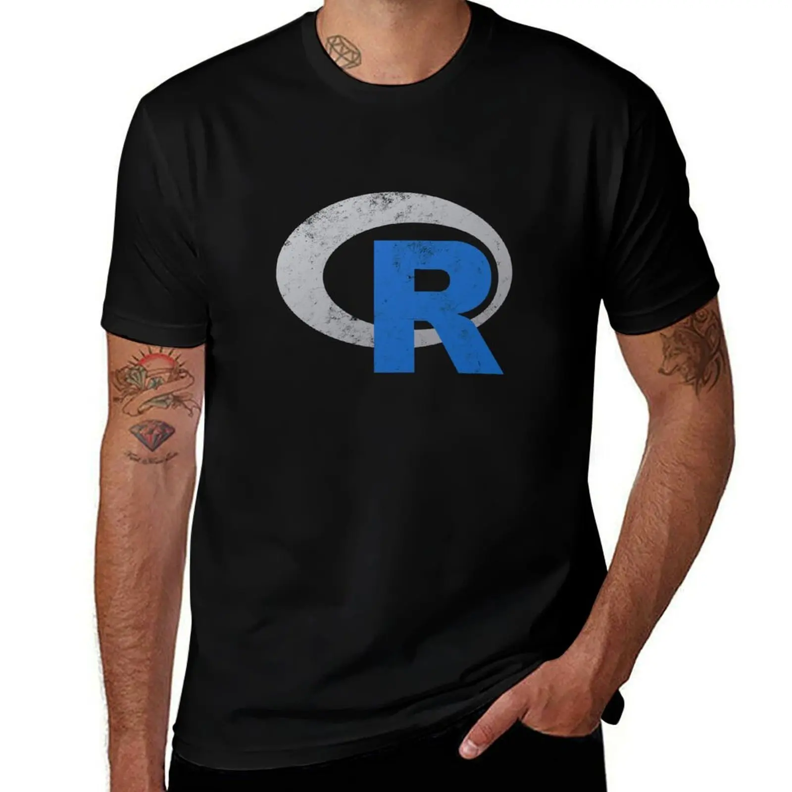 R logo programming Vintage Distressed design T-Shirt Outdoor Sports Short Sleeve Top T-Shirt