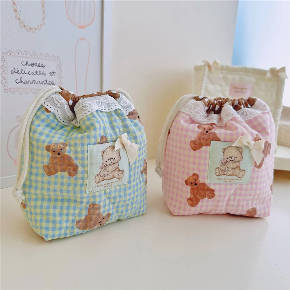 

Милая толстая сумка на шнурке с плюшевым мишкой, сумка для хранения разных вещей, косметичка для губной помады, дорожная сумка на молнии для ухода за кожей, большая вместимость