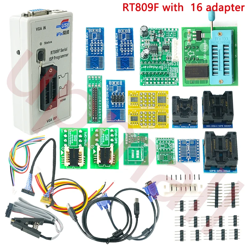 Programador ISP LCD RT809F, 16 adaptadores, 1,8 V, SOP8, chips de soquete SOP16, DFN8, WSON8, MLF8, MLP8, QFN8 a DIP8