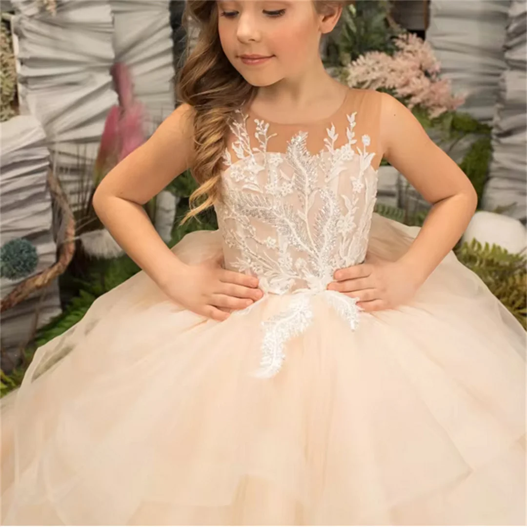 فستان فتاة الزهور بدون أكمام من الساتان الملاك الأميرة زهرة المناولة الأولى للأطفال هدية عيد ميلاد مفاجئة