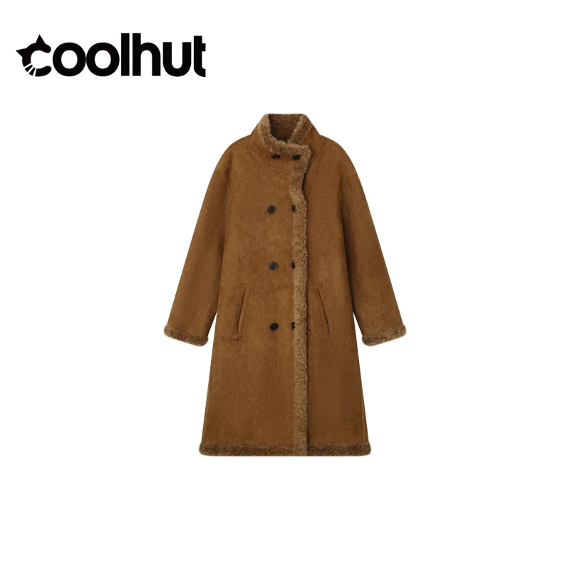 

Coolhut Maillard Reversible Faux Fur Trench Coat 2 in 1 Dual-Wear Coat Winter Oversize Mid-Length Toggle Coat Luxury Outwear