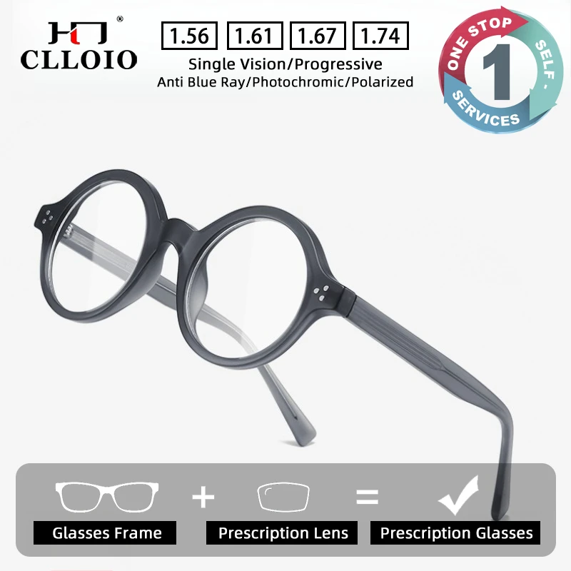 

CLLOIO Retro Everyday Wear Prescription Glasses Anti Blue Light Anti-Reflective Myopia Glasses Round Progressive Reading Eyewear