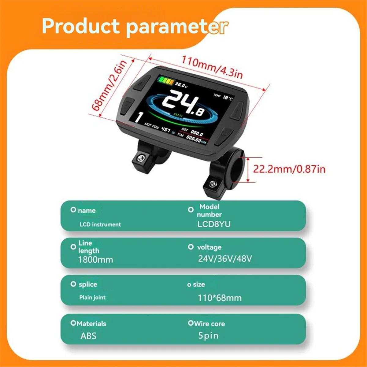 

KT-8YU KT Ebike Цветной ЖК-дисплей Измеритель 24 В 36 В 48 В SM-соединение Интеллектуальный дисплей Ebike
