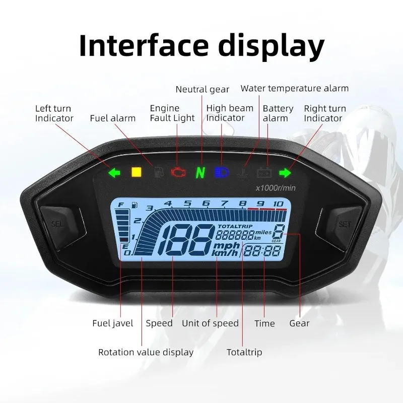 Superior-Digital Odometer Gauge Motorcycle Speedometer Tachometer Universal LCD Adjustable 7 Colors For 2, 4 Cylinder Models