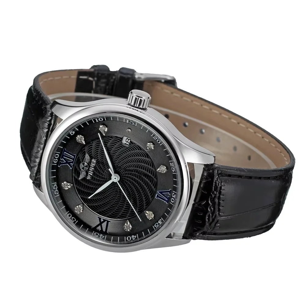 WINNER WATCH sleek minimalist black Roman numerals dial, low-key men's watch black belt mechanical watch