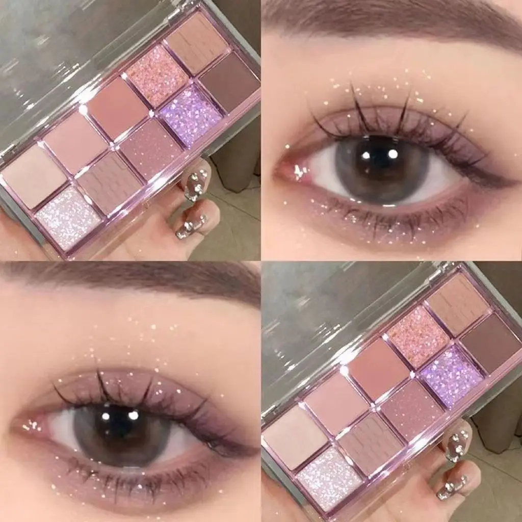 10 Farben Lidschatten Palette Glyzinien Farbe niedrige Sättigung wasserdicht Glitter rosa Lidschatten lang anhaltende Augen Make-up Kosmetik