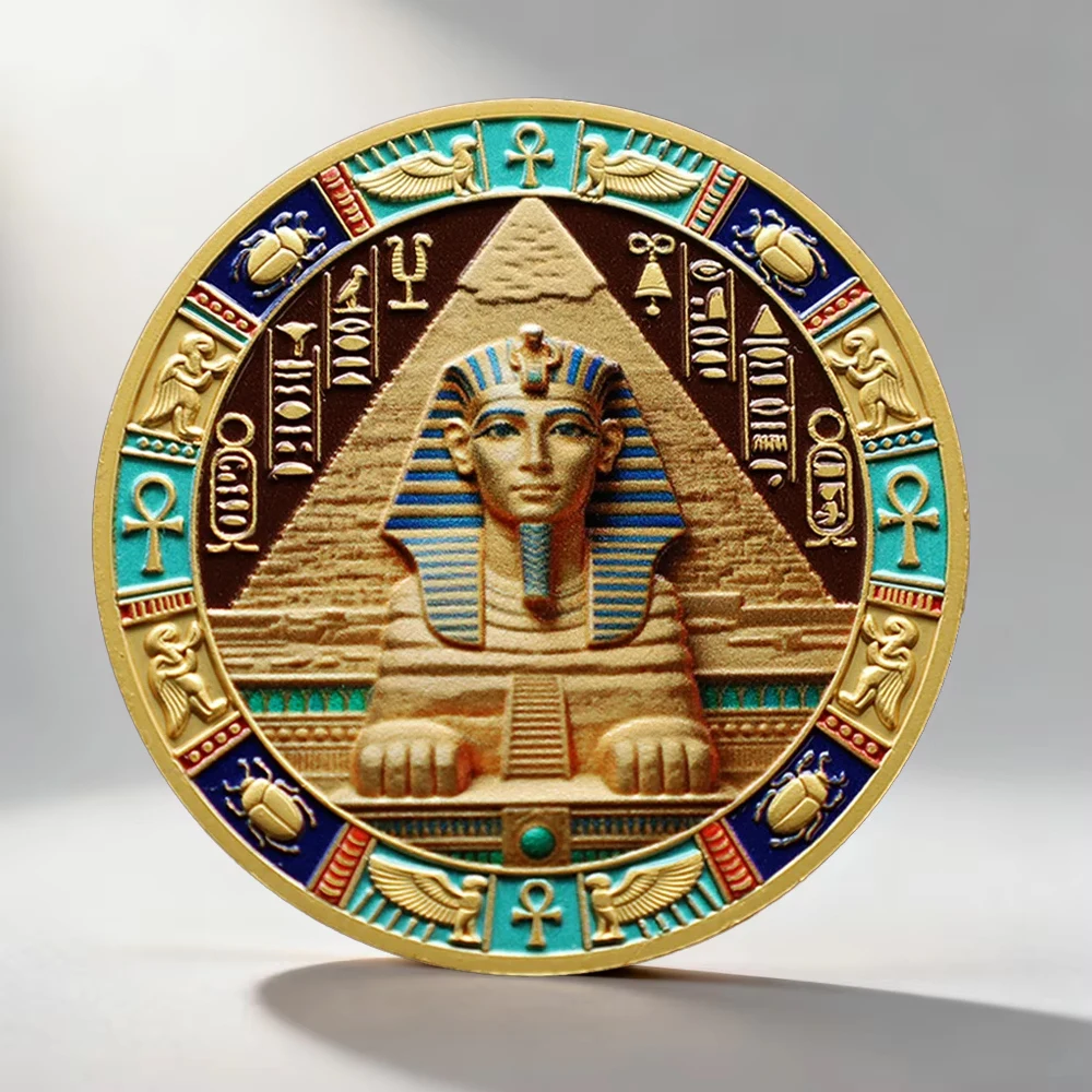 Egyptian Sphinx Pyramid Souvenir Coins Eye of Horus Enamel Gold Plated Collection Coin History Lovers & Home Decor