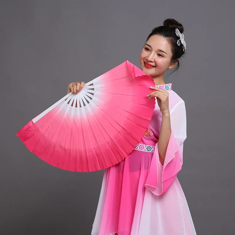 Mulan Fan Belly Dance Fan Magnolia West Lake Tai Chi Gradient Blue Clouds Props Plastic Handle Yangko Dance Fans Hand Dye Adults