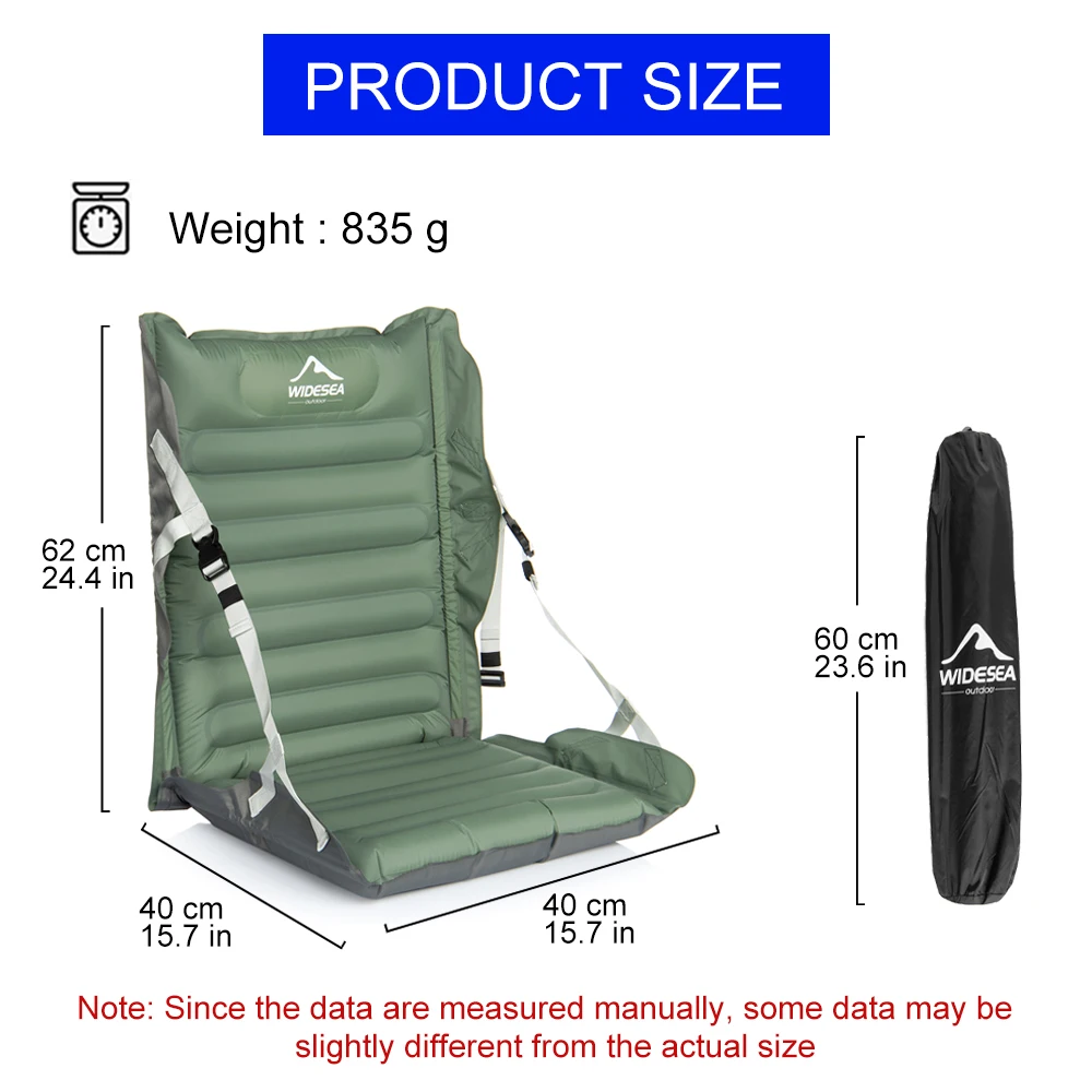 Widesea Camping Inflatable Mat Folding Chairs Backrest Cushion Mattress Outdoor Fishing Hiking Backpack Portable Supplies