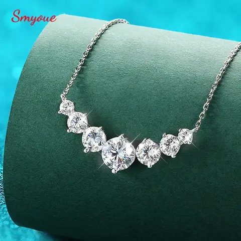 Smyoue 1.7-5CTTW 여성을위한 모든 Moissanite 목걸이 스마일 공주 스파클링 다이아몬드 펜던트 S925 스털링 실버 도금 PT950