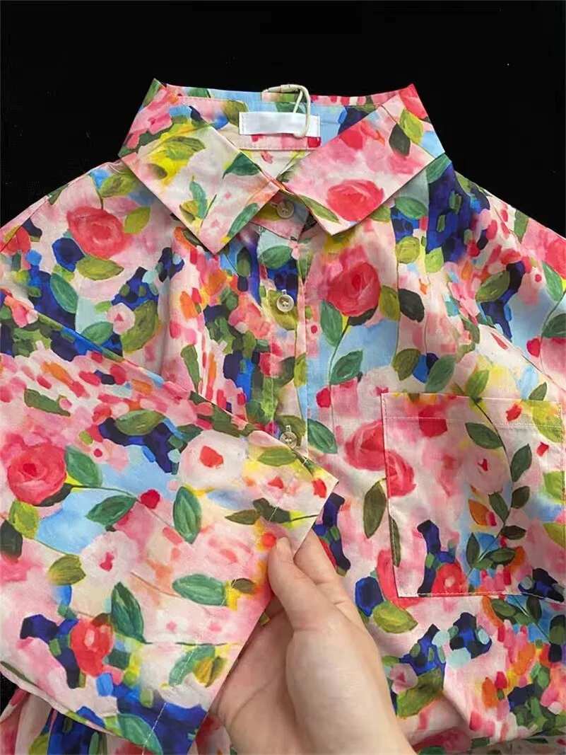 Blusas femininas com estampa floral havaiana, camisas tropicais de praia, moda casual, férias, casacos Y2K vintage, rosa, verão