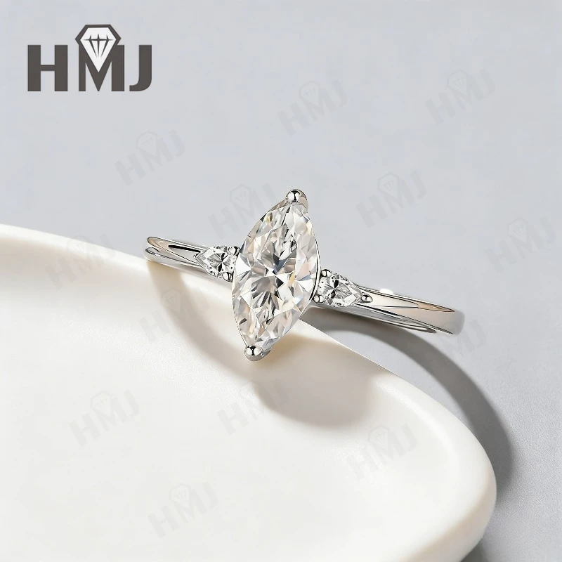 Ring Moissanit Marquise 1CT D-Farbe 925 Sterling Silber 18K Gold Plattiert Verlobungsring Täglicher Schmuck für Damen Großhandel – Detail 7