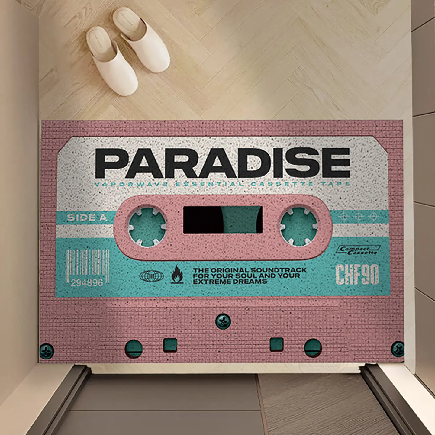 Retro Cassette Tape PVC Coil Doormat Sound Power Vintage Music Pattern Non Slip Dust Removal Front Door Mat Welcome Floor Rug