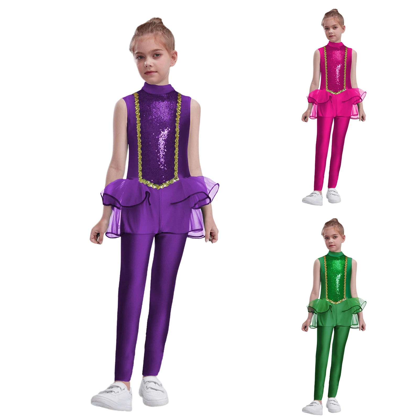 Meisjes Tieners Ballet Jazz Tapdans Kostuum Pailletten Mesh Overlay Jumpsuit Halloween Prestaties Elf Prinses Fee Cosplay Kleding