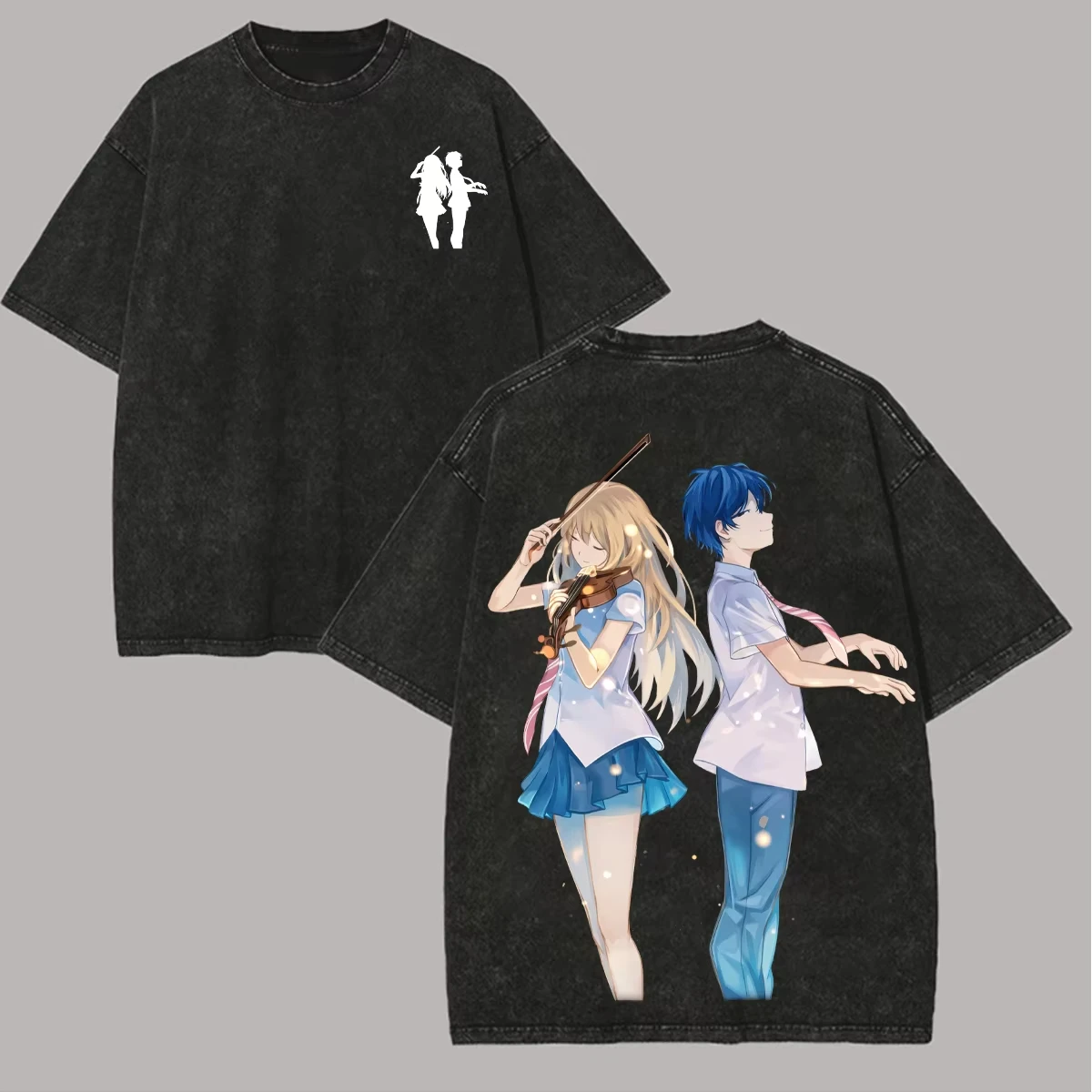 Your Lie in April Graphic T Shirt Vintage Washed Print Cotton Short Sleeve Men Women Japanese Romance Anime Streetwear Tee