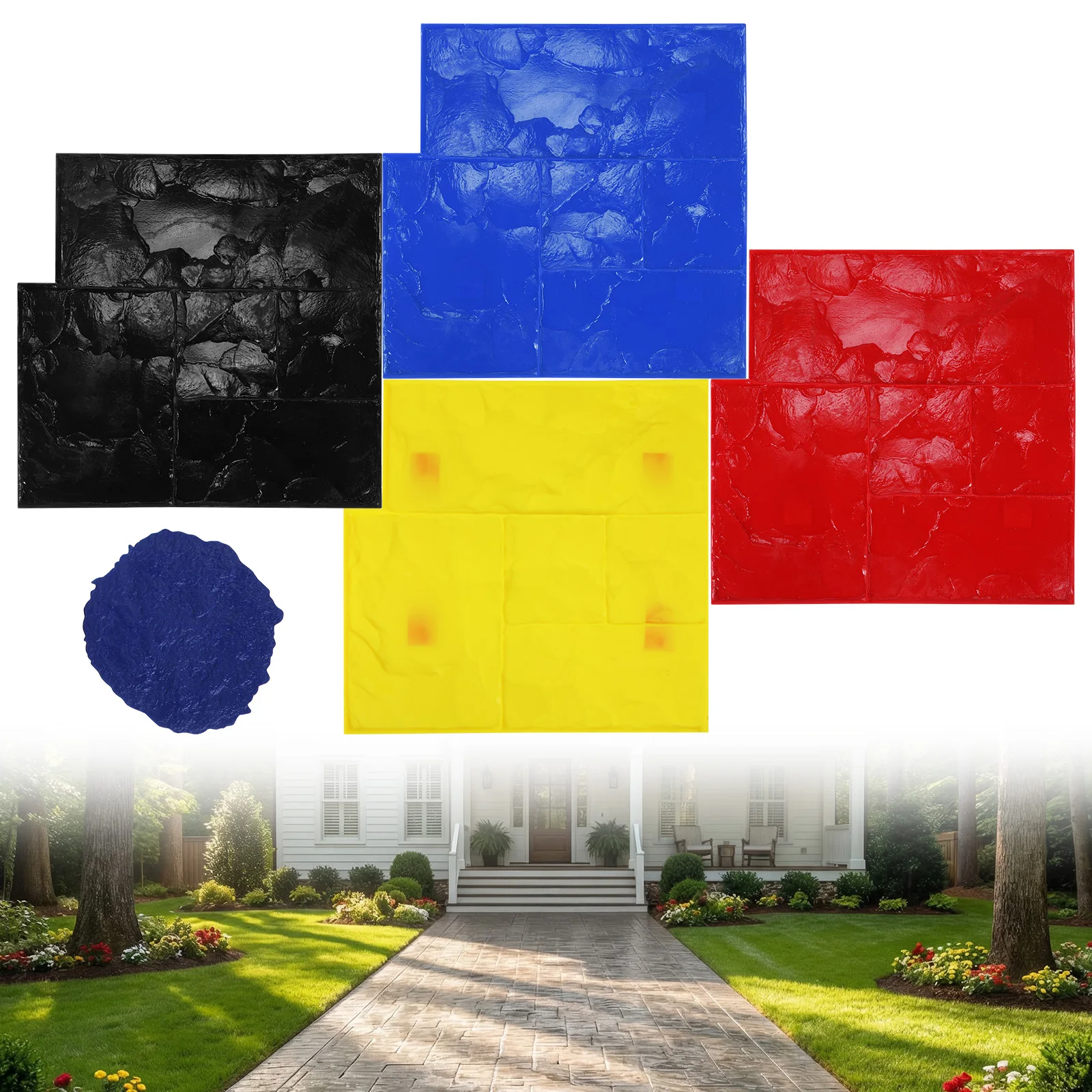 

5 PCS Realistic Concrete Texture Mat 24x24in Decorative Tile Pattern Polyurethane Texturing Mat for Driveways and Patios