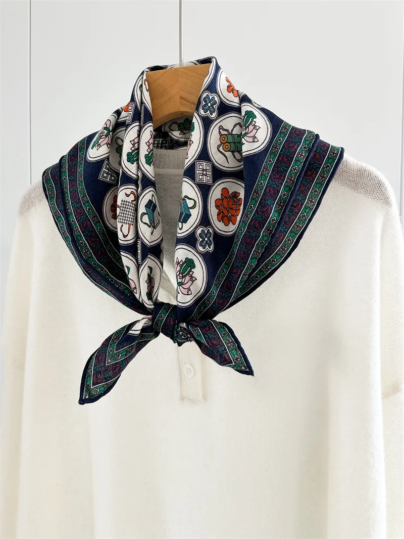 

Silk Wool Scarf 65CM Hand Rolled Edges Scarfs Luxury Brands Scarfs Small Shawl Christmas Gift