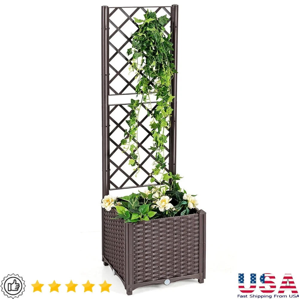 

Поднятая садовая кровать с алмазной решеткой, самополивная кашпо, вьющиеся растения, цветы, травы, украшение для сада на открытом воздухе