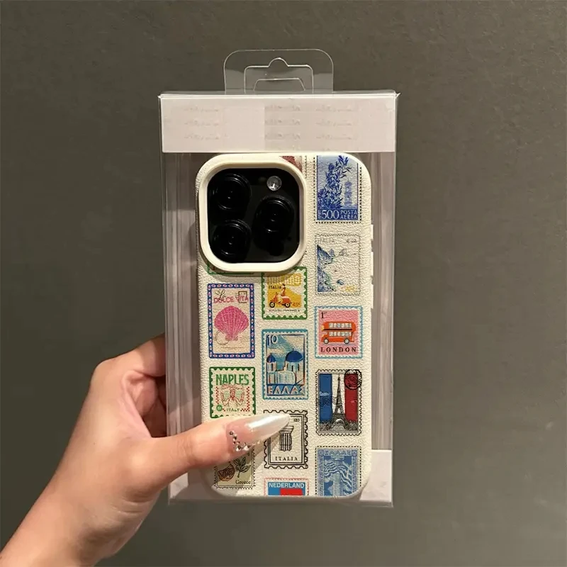 Vibrant Retro Stamp Lichee Design Cassa Del Telefono Per iPhone 17 16 15 14 Pro Max Plus Air 11 12 13 16 Plus XR XS 16E Copertura Antiurto