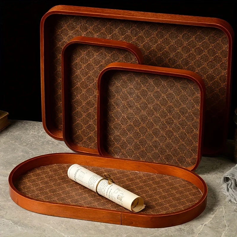 

Elegant Wooden Desktop Organizer Tray Faux Leather Lining for Jewelry, Keys & Tea Storage Trays Home Decor, Jewelry Trays