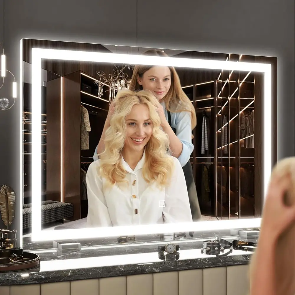 مرآة زينة مضيئة بإضاءة LED مقاس 20 × 22 بوصة مع أضواء قابلة للتعديل بثلاثة ألوان، تكبير 10 مرات، تحكم باللمس، لغرفة النوم أو Dressi #6