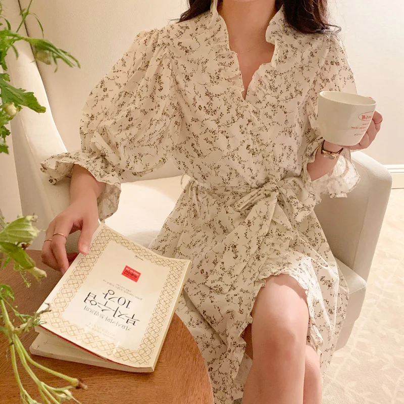 Soft Floral Summer Korean Short Sleeve Sweet Nightgown Women Two Piece Set Pajamas Print  Flowers Casual Elegant Sleepwear Ins