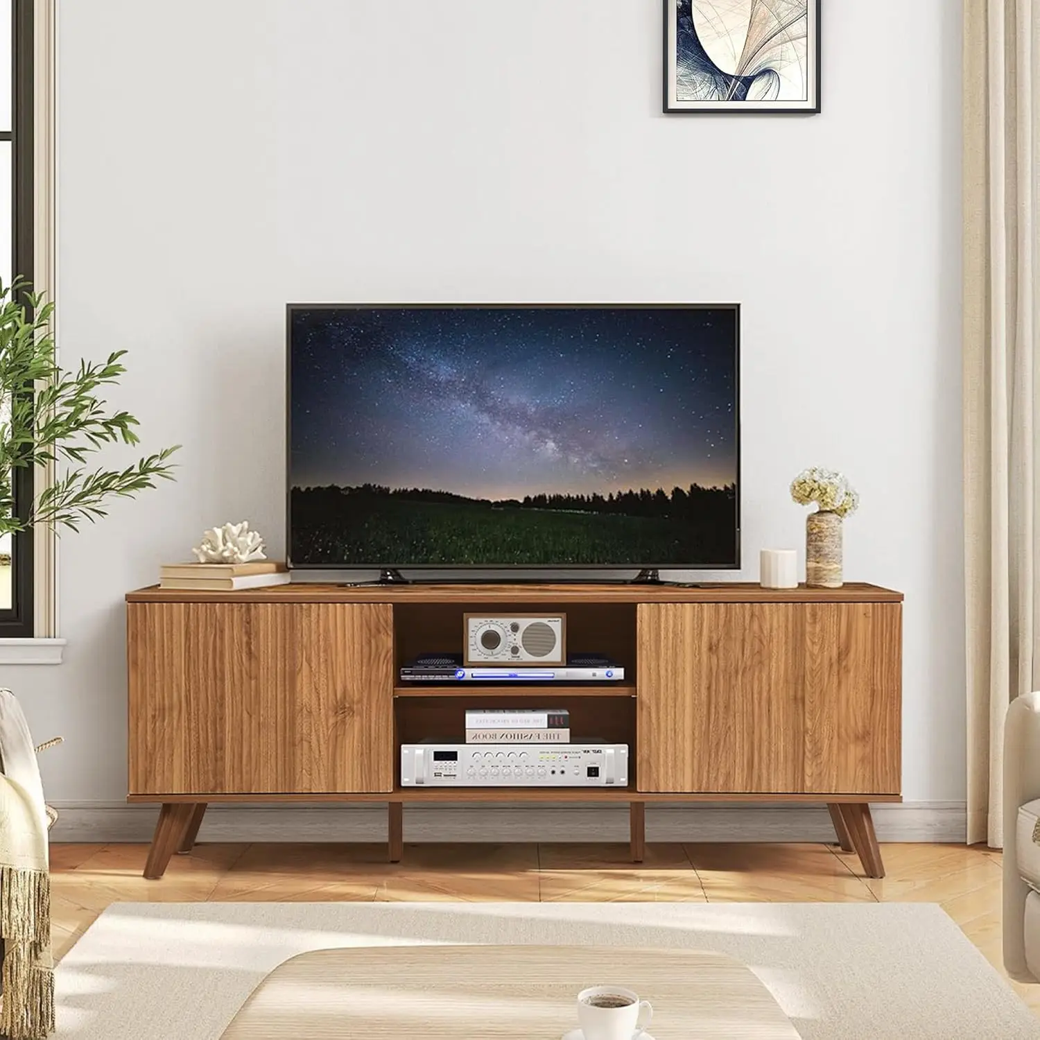 

Fluted Tv Stand For Tvs Up To 65'', Modern Mid Entertainment Center With Storage Cabinet, Tv Media Console For Living Room
