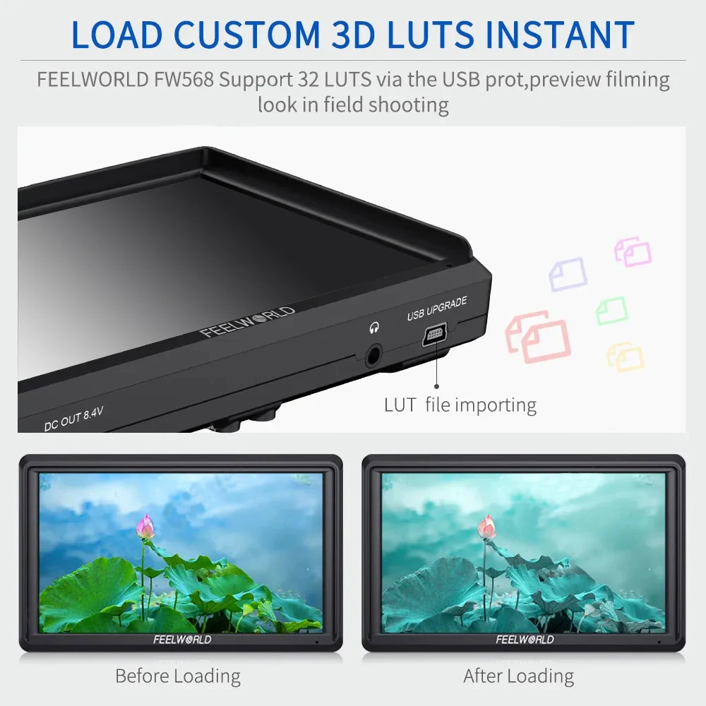 FEELWORLD FW568 V3 6인치 3D LUT DSLR 카메라 필드 모니터 IPS 풀 HD 1920X1080 HDMI 출력 지원 짐벌 리그용 틸트 암 포함